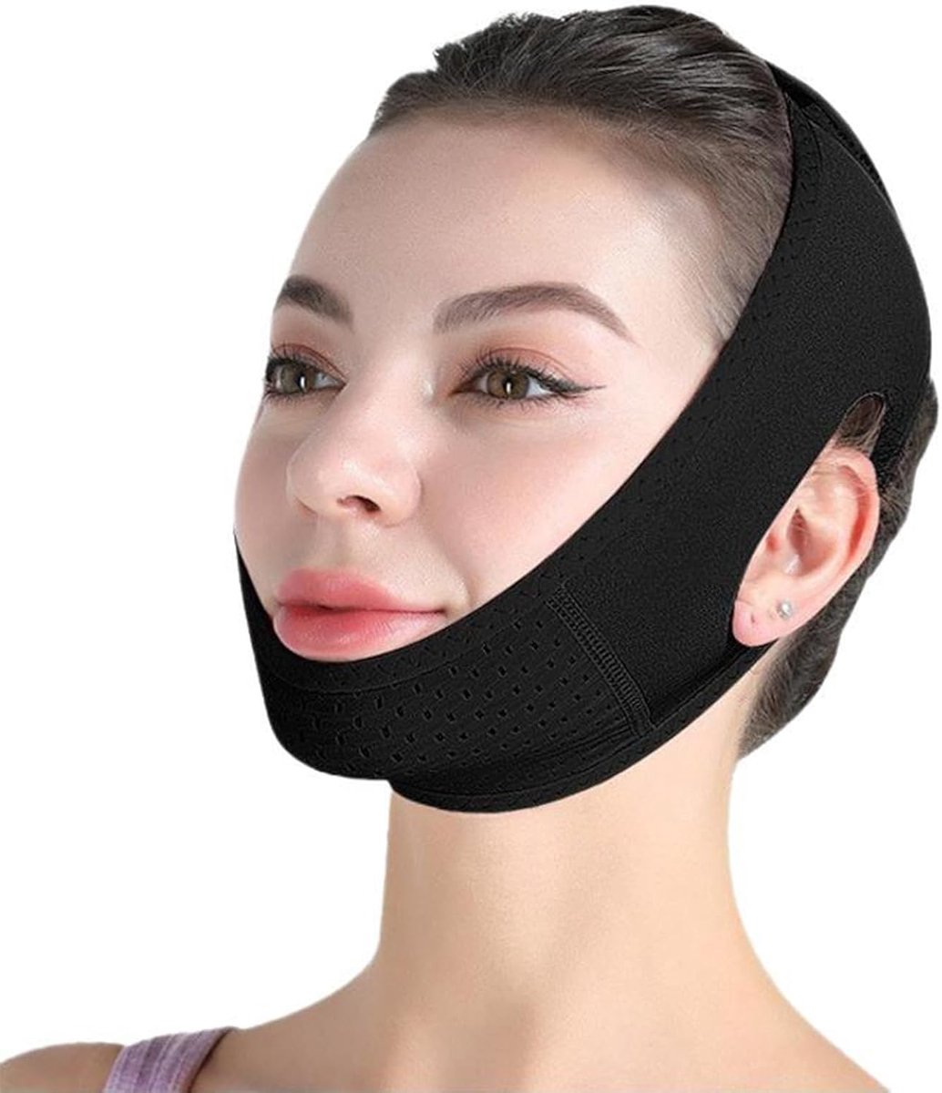 Kamertapelift Geschikt voor het gezicht, herbruikbaar V-lijnmasker, verband Geschikt voor kin en dubbele kin, rolmasker, V-lijn slank masker Geschikt voor dubbele kin en zwakke gezichtshuid (zwart)