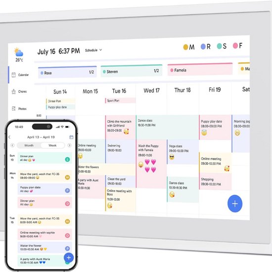 Walfront 10.1″ Digitale Kalender Planner – Touchscreen, Wifi, App-ondersteuning Voor Gezin