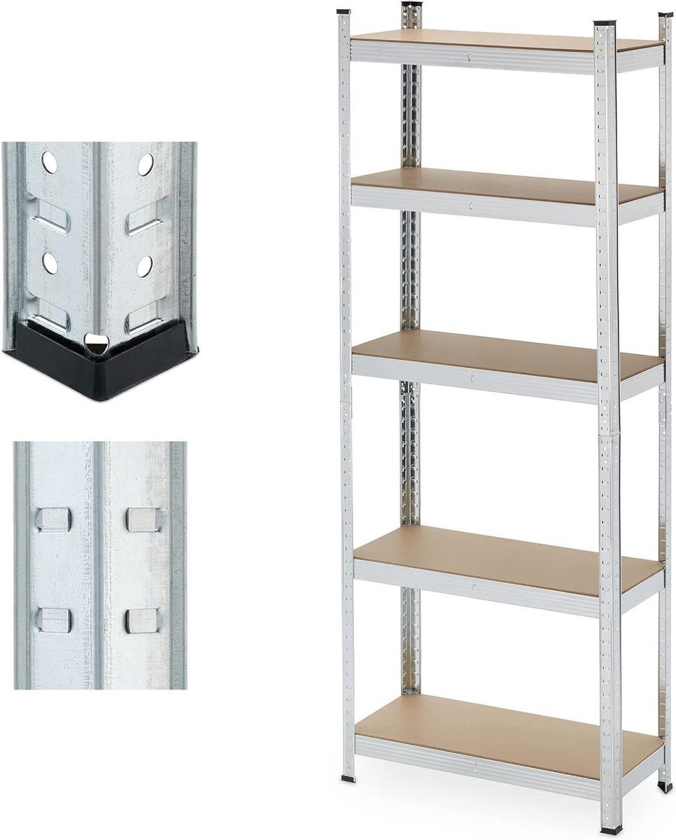 WNHB® Stellingkast 180x70x30 cm - verzinkt staal - 500 kg draagvermogen - stevig opbergrek voor kelder garage en schuur