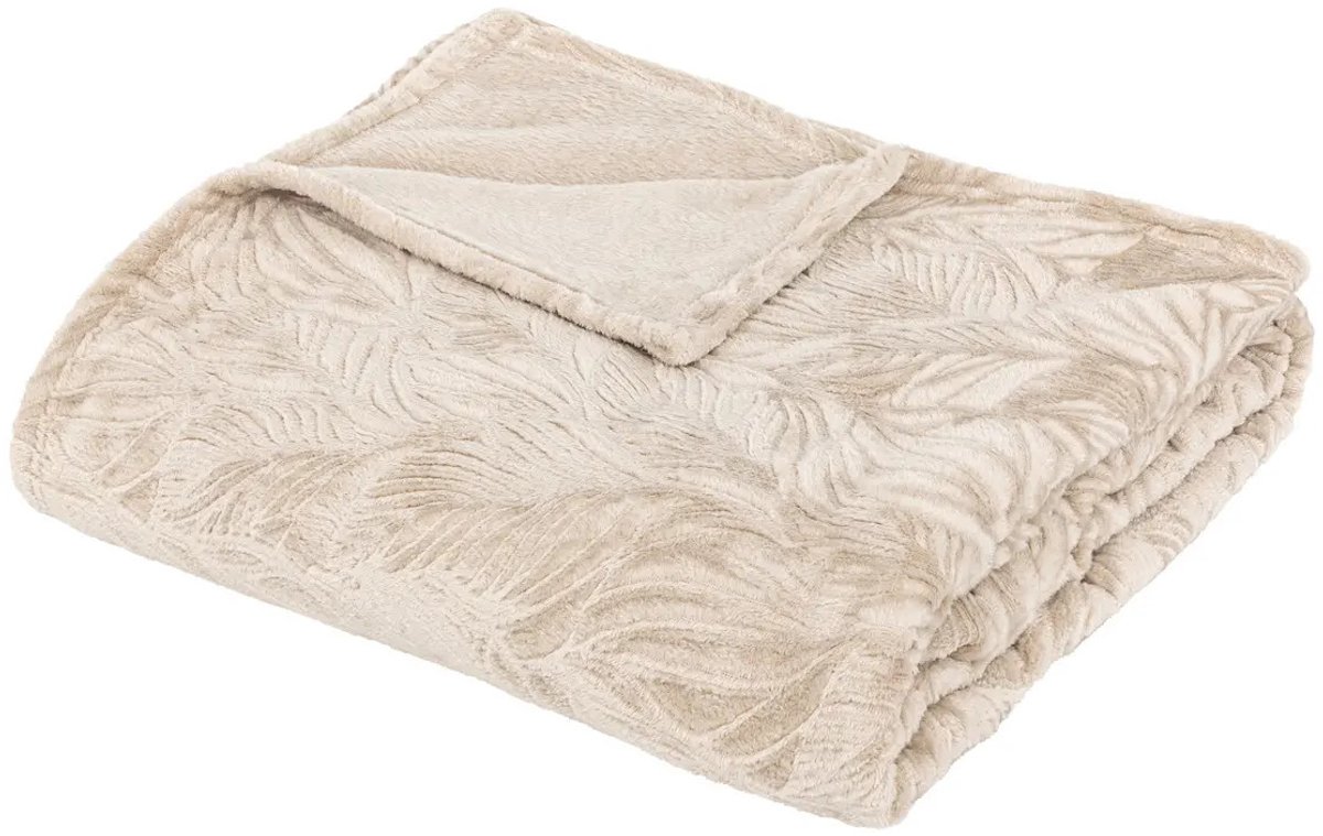 Atmosphera Plaid / bankdeken / bedsprei - Leafes - beige - 180 x 230 cm - zachte polyester stof - 2 persoons