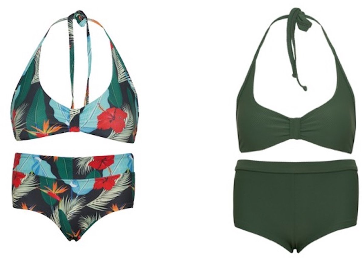 Set van 2 bikini hipster broekje en haltertopje ibiza bloemen/ Groen 152-158