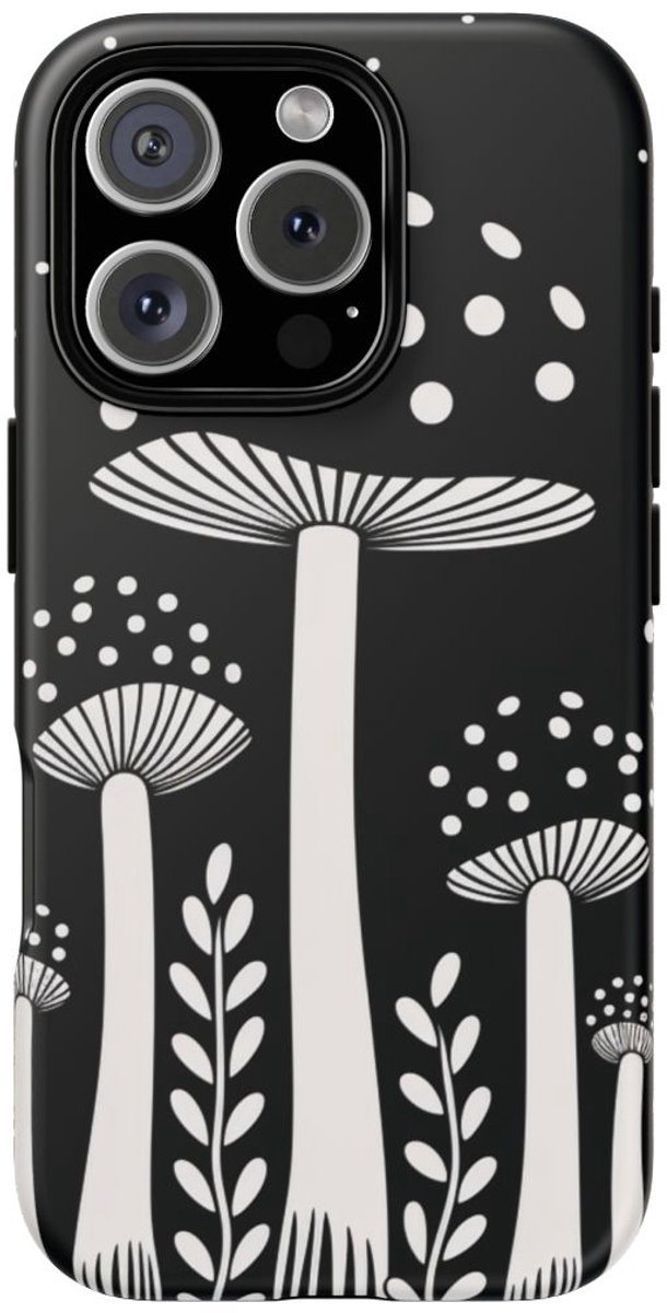 Zwart-Wit Paddenstoelenpatroon – Telefoonhoesje Geschikt voor iPhone 16 Pro