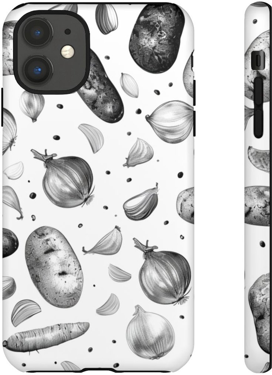 Zwart-Wit Groentenpatroon – Telefoonhoesje Geschikt voor iPhone 11