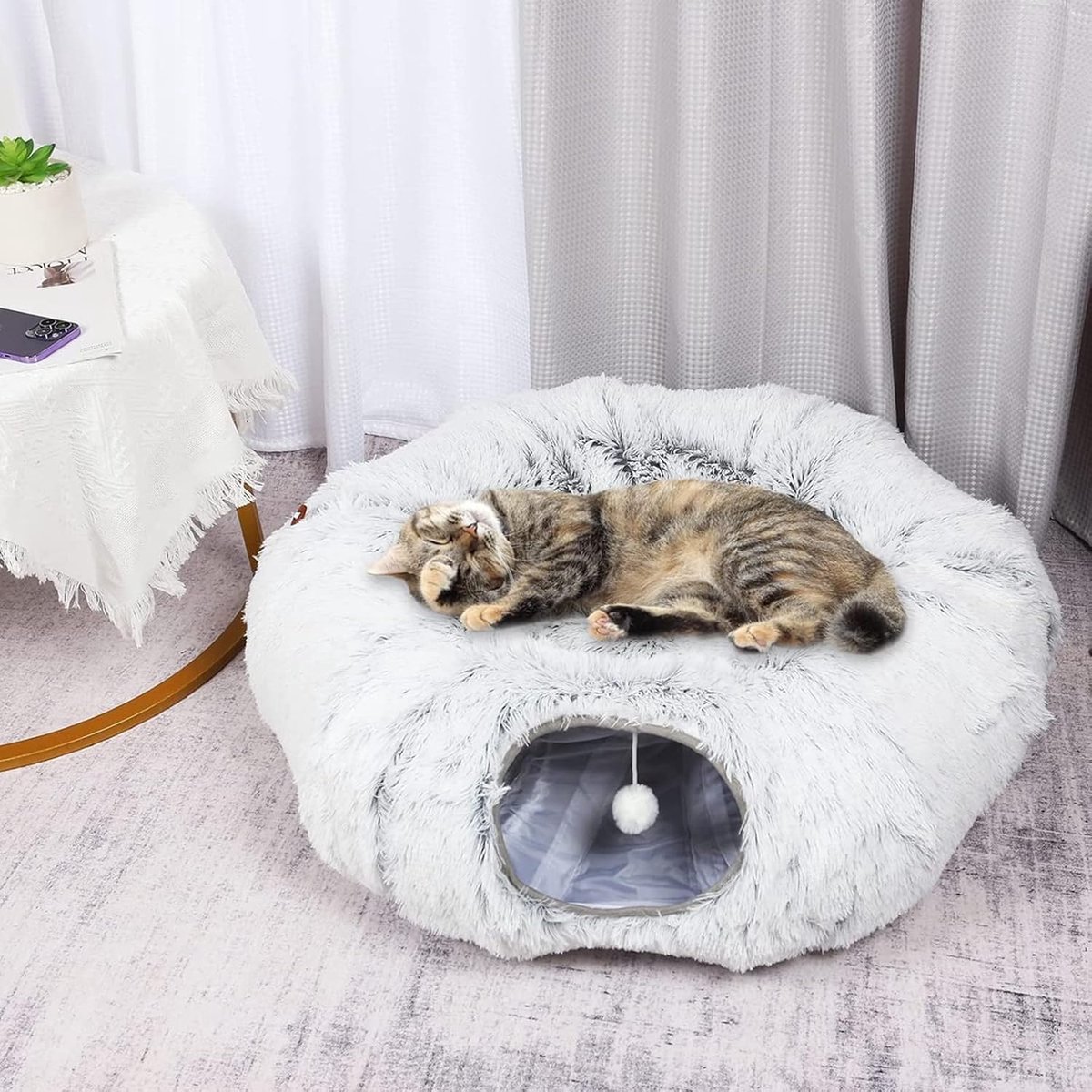 Kattentunnel - Kattenbed - kattenmand - Pluche Kattentunnel - Grijs Kattenhuis - Kattentunnel - Opvouwbare Kattengrot – foto 3