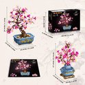 Dimensions de l'ensemble bonsaï fleur de cerisier 2-en-1 : boîte, arbre fleuri et vase.