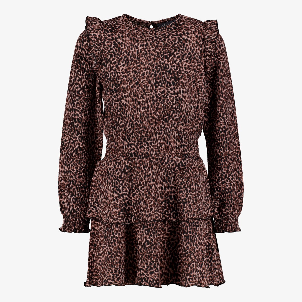 TwoDay meisjes jurk met panterprint en ruches - Bruin - Maat 158/164