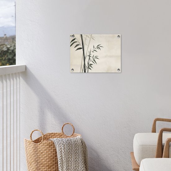 Affiche de jardin 40x30 cm - Décoration de jardin Japandi - Bamboe - Beige - Affiche pour le jardin - Décoration extérieure - Tableau de jardin clôture - Décoration murale en tissu de jardin - Décoration murale en tissu de balcon