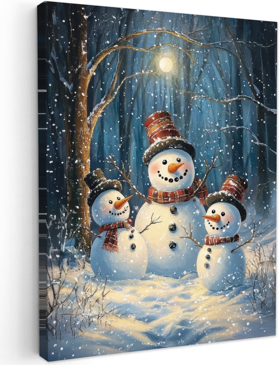 Tuindecoratie Sneeuwpop op canvas voor buiten - Winterse kerstversiering.