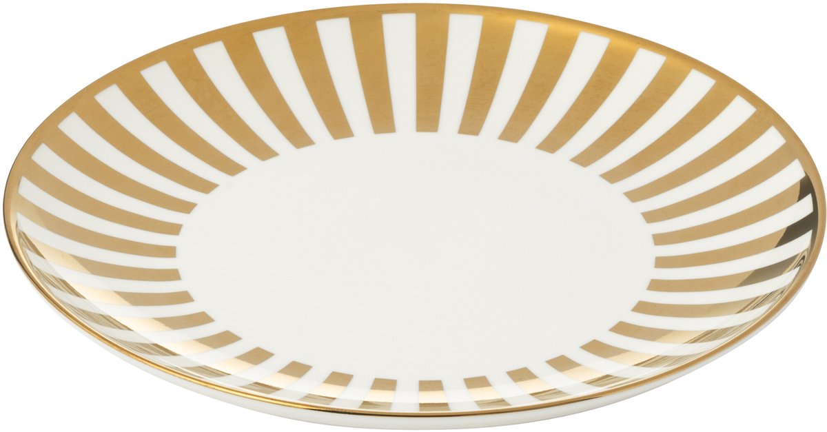 J-Line bord Gestrepen - porselein - goud/wit - medium - doos van 4