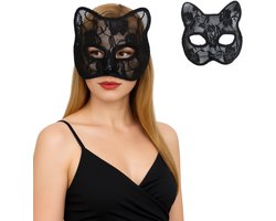 Joya Party® Kattenmasker Halloween | Zwart Kant Masker Kat | Cat Accessoire | Cat Mask Woman | Katten Masker Carnaval | Volwassenen | Cosplay