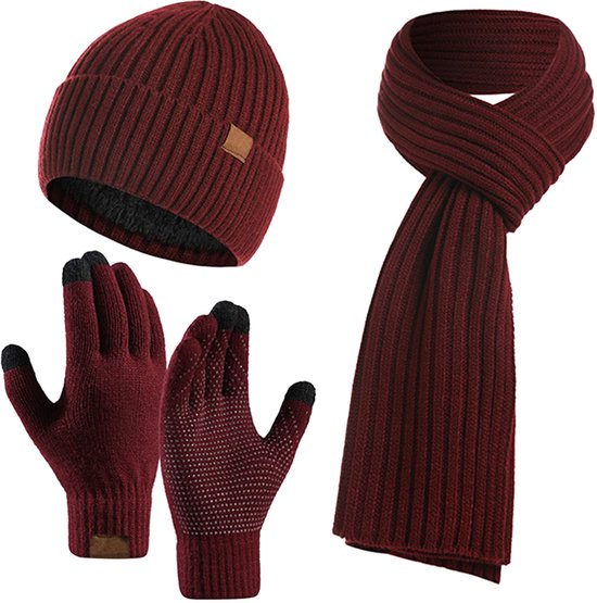 Lot de 3 bonnets, écharpes, gants, bonnets tricotés chauds, écharpes longues, gants tactiles, accessoires d'hiver pour hommes et femmes