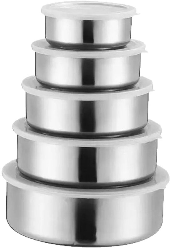 5-delige voedselbewaarset - diepvriesbakjes met deksel - lunchbox - maaltijdbereidingsbakjes - maaltijdbereidingsbakjes - bewaarbakjes - roestvrij staal