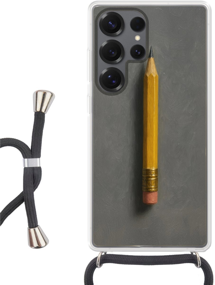 Telefoonhoesje Geschikt voor Samsung Galaxy S25 Ultra - Potlood - Schilderij - Geel - Siliconen - Crossbody - Backcover met Koord - Telefoonhoesje met koord - Hoesje met touw Telefoonhoesje