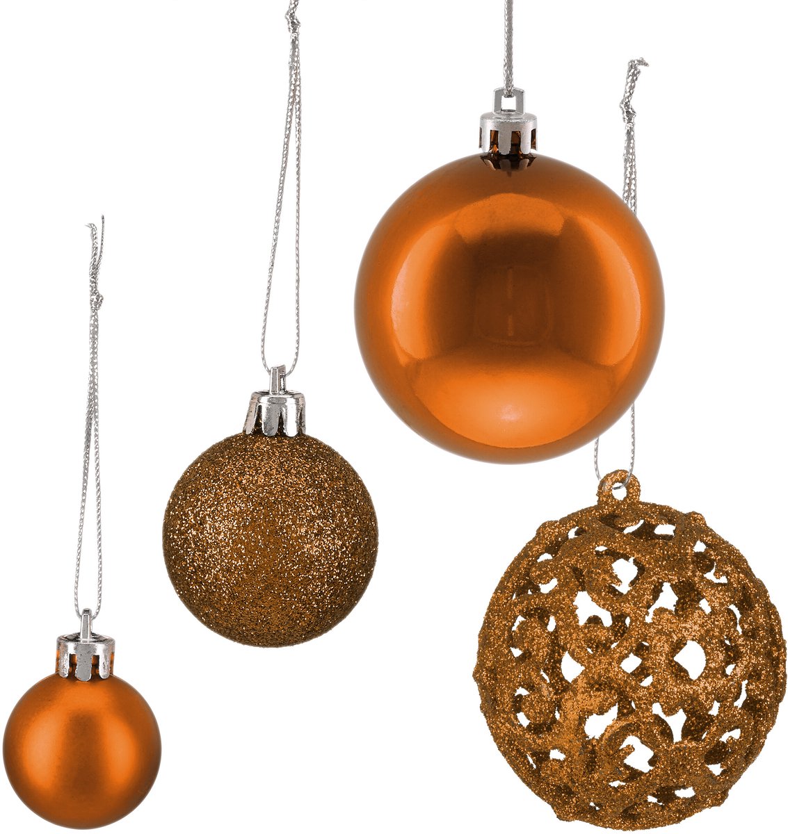 kerstballen - set van 150 - mat - glanzend - glitters - plastic - ∅ 3, 4, 6 cm - oranje – foto 5