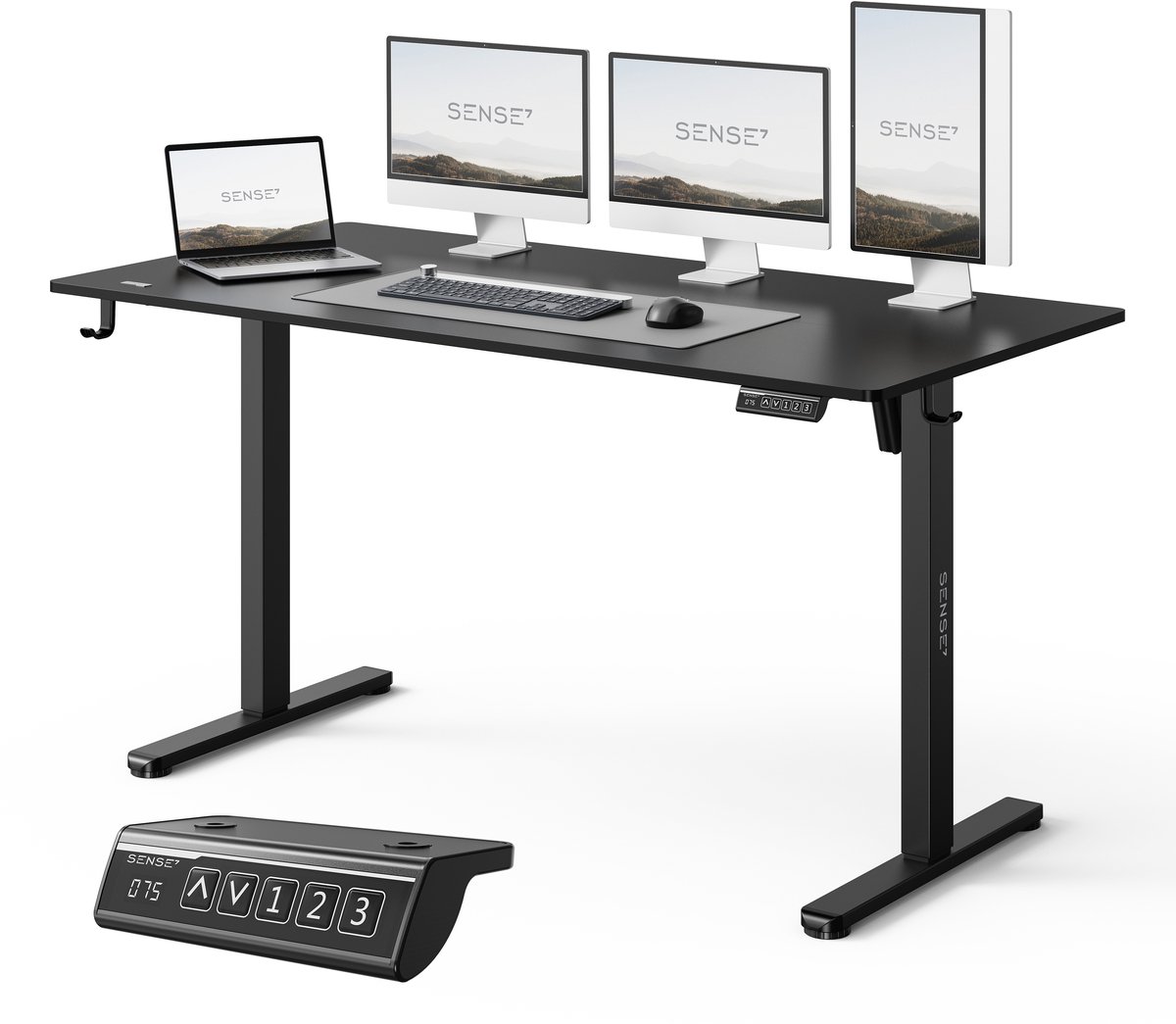 SENSE7 NOJO LIGHT - Zit Sta Bureau - 140 cm x 70 cm - Elektrisch bureau - Verstelbare bureau - Elektrische Hoogteverstelling - Hoogte 72-118 cm - Intelligent Bedieningspaneel - Zwart