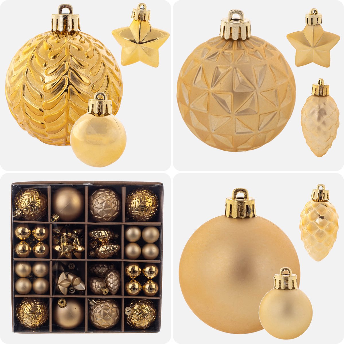 KADAX Kerstballen, van kunststof, set van 60 ballen, kerstballen, kerstboomversiering, kerstdecoratie (goud) – foto 4