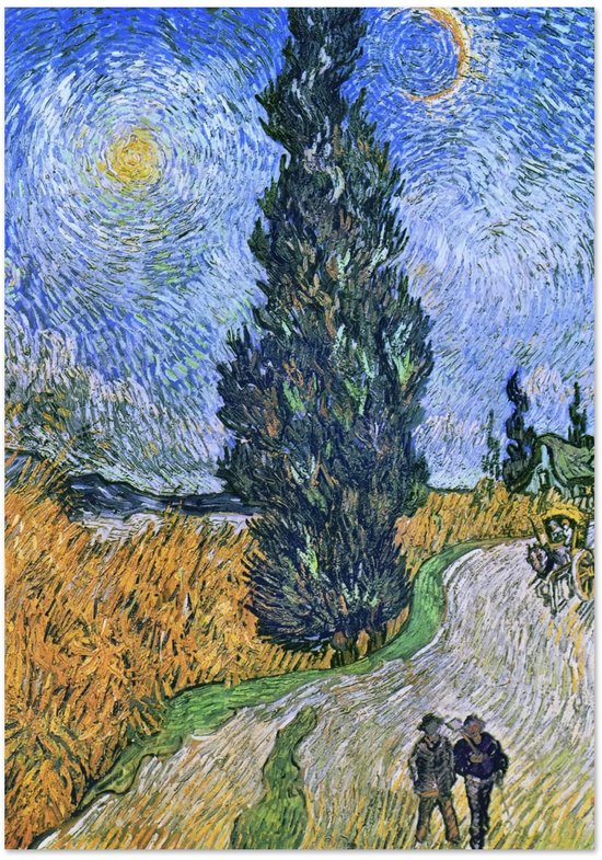 Artfulprints Poster Vincent van Gogh - Landweg in de Provence bij nacht 30x40 cm - exclusief lijst