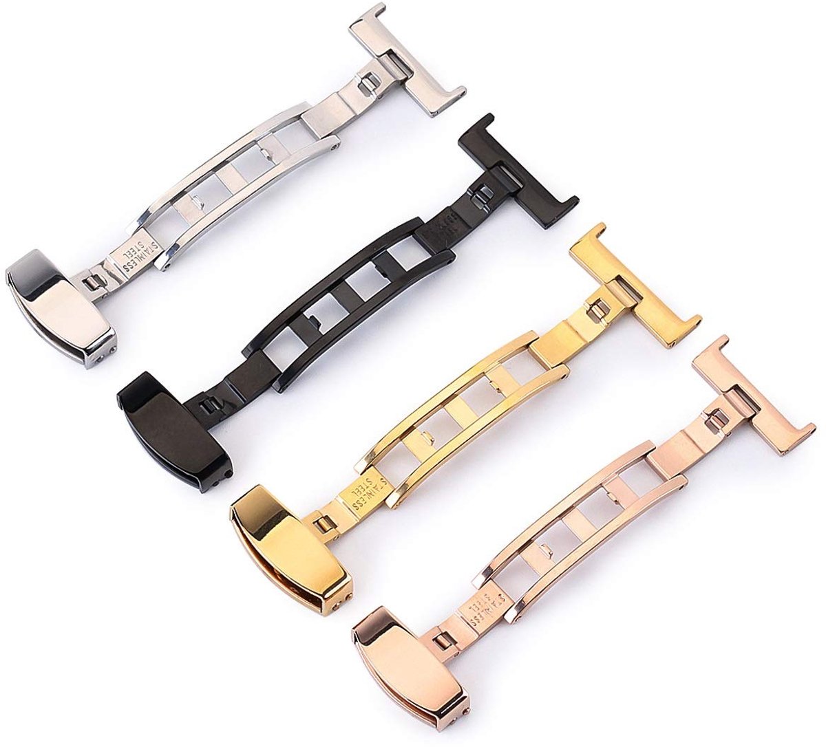 Stainless Steel Butterfly Deployment Clasp Watch Deployment Buckle For Leather Strap (Color :, Size : 14mm)