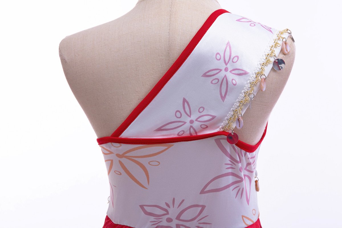 Joya Kids® Oceaanprinses Verkleedjurk Meisje | Polynesische Prinsessenjurk Kind | Hawaï Kostuum | Jurk met Schelpen & Franjes Rood Wit | Carnaval & Verkleedfeest | — afbeelding 9