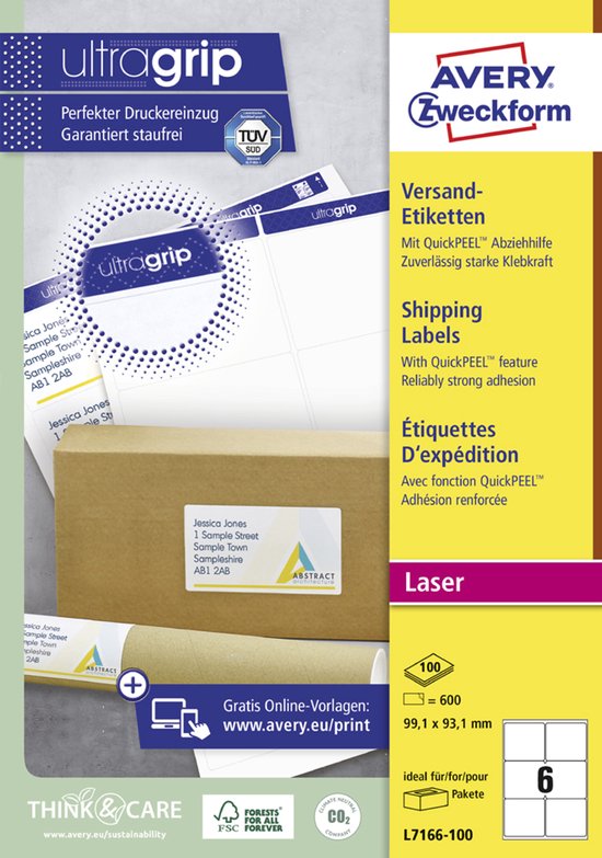 AVERY® doelformulier Verzendetiketten, ondoorzichtig, rechthoekig, voor alle laserprinters van verschillende formaten, wit, voor alle laserprinters.