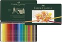 Faber-Castell Polychromos 36 kleurpotloden in groen blik met paardenillustratie.
