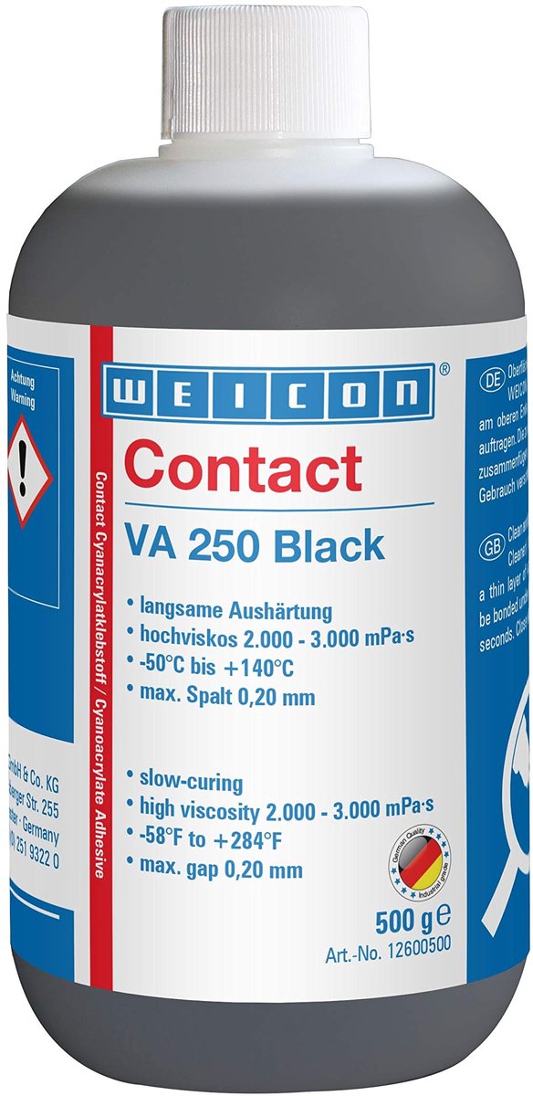 WEICON Contact VA 250 – Zwarte cyanoacrylaatlijm – Hittebestendig 500 g