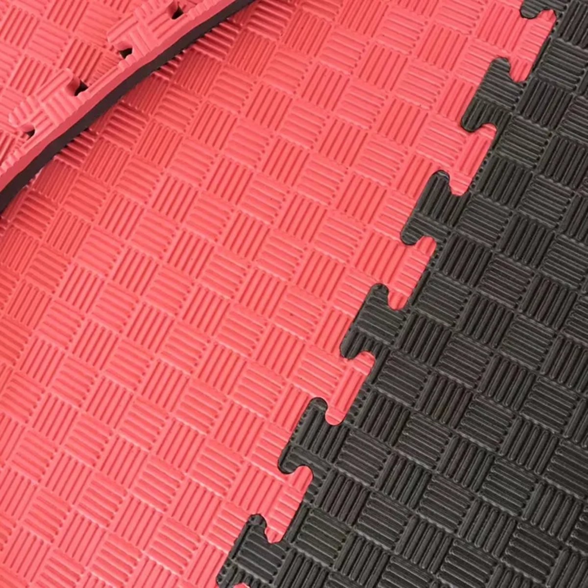 12 Stuks Vechtsport Puzzelmat 100x100 cm 25 mm Zwart Rood 5 Lijnen Patroon -