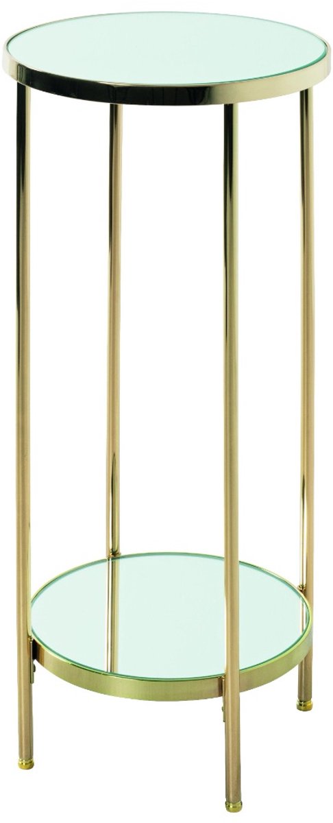 Plantenbak – Luxe messing geplateerd metaal – Spiegelglas planken – Elegant design – 66 cm hoog – 28 cm diameter