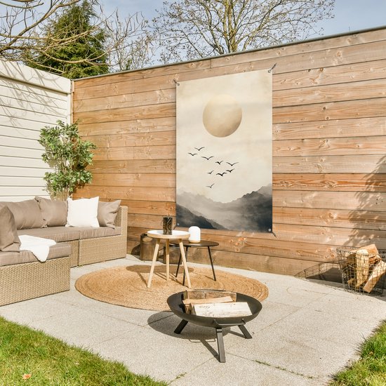 Affiche de jardin 80x120 cm - Décoration de jardin Paysage - Japandi - oiseau - Affiche pour le jardin - Décoration extérieure - Tableau de jardin clôture - Décoration murale sur toile de jardin - Décoration murale sur toile de balcon