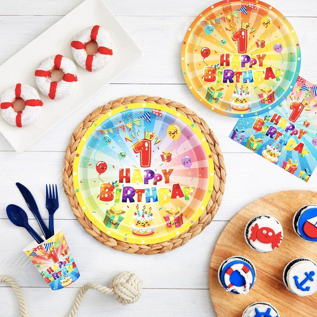 JHubers Goods - Feestelijk Wegwerp Tafelkleed voor 1e Verjaardag - 137 x 274 cm - Baby en Kinderen. Geschikt voor Bruiloften en Feesten. Maak van de Eerste Verjaardag een Onvergetelijk Evenement!