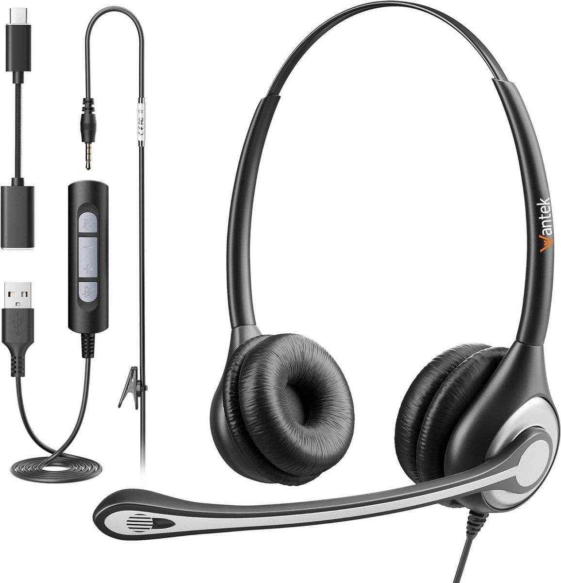USB-headset met microfoon voor pc-laptop - 3-in-1 hoofdtelefoon met ruisonderdrukking en audiobediening