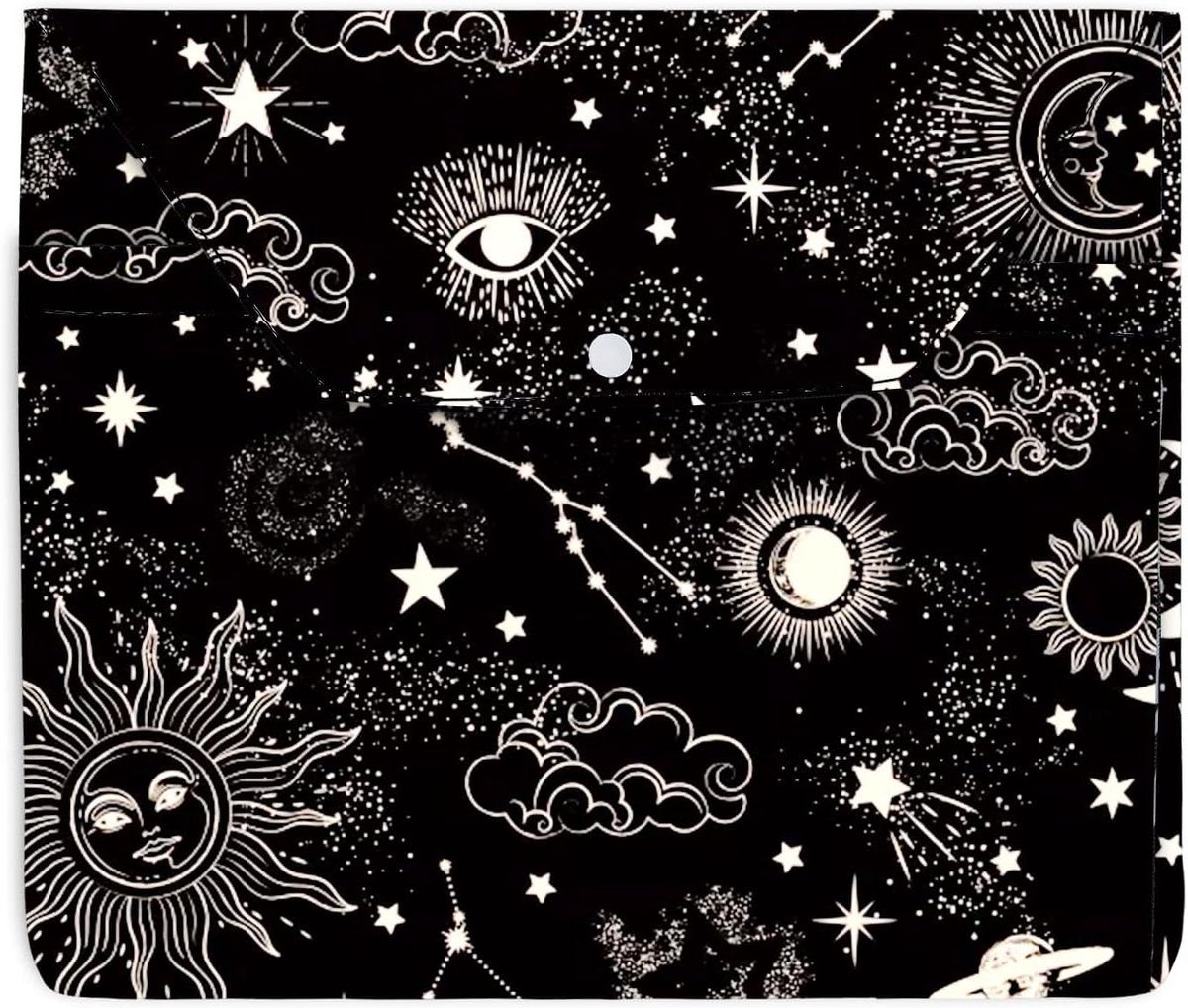 JHubers Goods - Bedrukte boekomslag met knoopsluiting - Zwarte boekhoes voor Star Moon Book Sleeve - Waterdichte opbergtas met sterrenmotief
