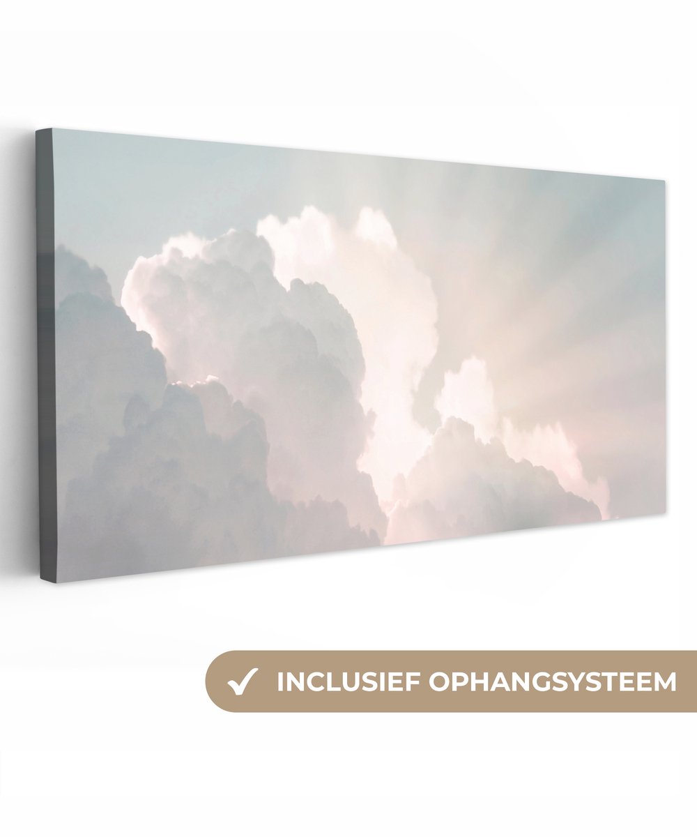 Canvas schilderij 60x30 cm - Wanddecoratie Lucht - Wolken - Zon - Natuur - Muurdecoratie woonkamer - Slaapkamer decoratie - Kamer accessoires - Schilderijen op canvas