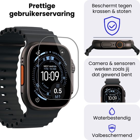 Screenprotector - 3 Stuks - Geschikt voor Apple Watch Ultra 3 (49 mm) - Sterk & Shockproof - Tempered Glass - Gehard Glas - Beschermglas Screen Cover - Bescherm Protector voor Smartwatch