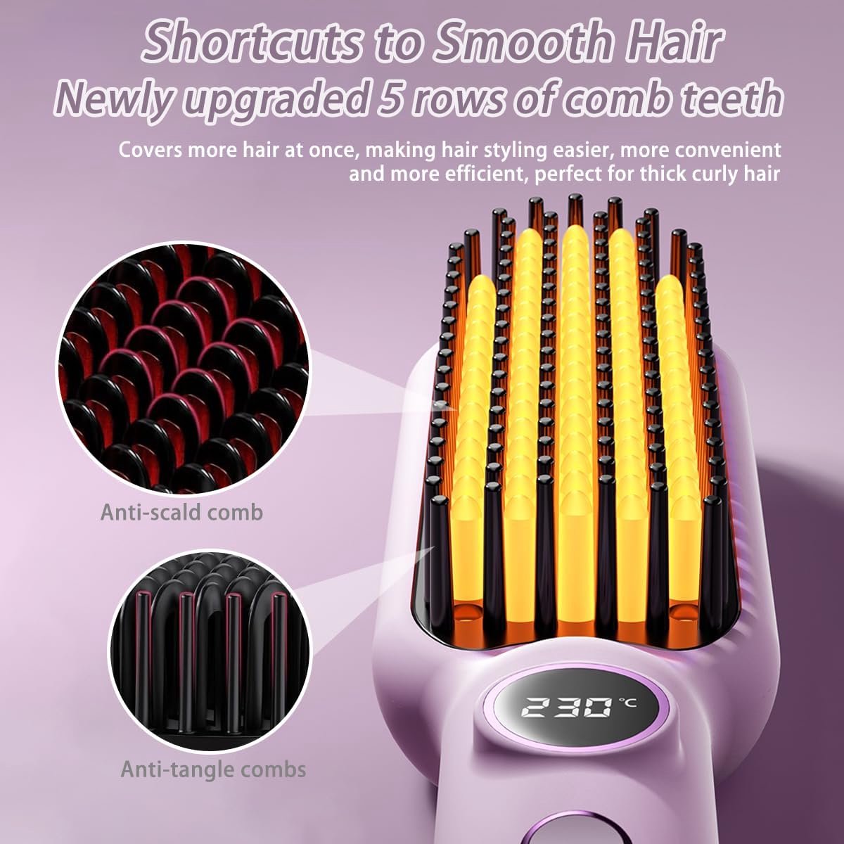Haarkam 5-Snelheden Temperatuurkam met Snelle Verwarming Paars - afbeelding 3