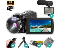 Videocamera - 4K Ultra met WIFI - 42MP - 18X Zoom - Incl. 128GB SD - Incl. Microfoon, Ring Light & Tripod - Digitale Camera - Webcam - Vlog Camera - Camcorder - Handycam - Good Experience