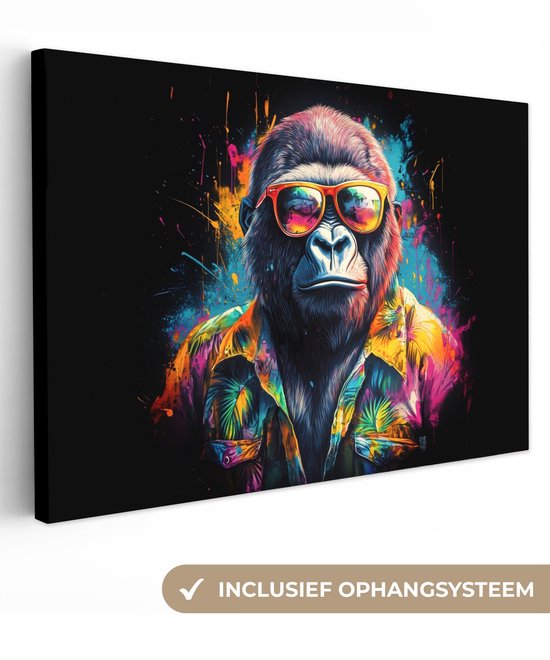 Canvas schilderij 120x80 cm - Wanddecoratie Graffiti - Zomer - Aap – Gorilla - Muurdecoratie woonkamer - Slaapkamer decoratie - Kamer accessoires - Schilderijen op canvas