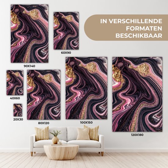 Tableau sur toile aspect marbre - Rose - Goud - Or - Luxe - Marbre - 60x90 cm - Décoration murale