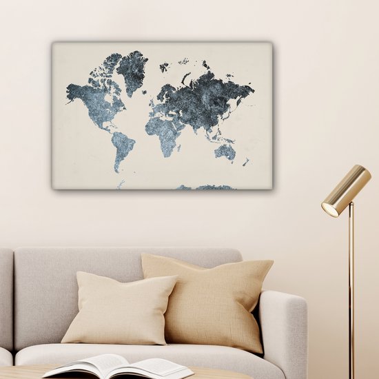 Carte du monde noire avec des taches grises sur fond rose 60x40 cm