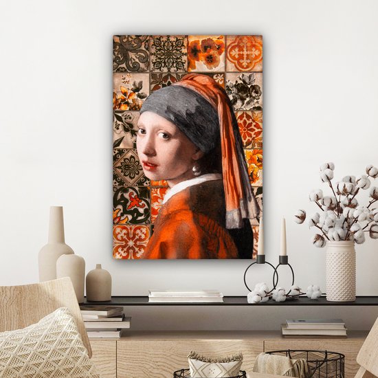 Canvas schilderij 40x60 cm - Wanddecoratie Meisje met de parel - Johannes Vermeer - Olieverf - Muurdecoratie woonkamer - Slaapkamer decoratie - Kamer accessoires - Schilderijen op canvas