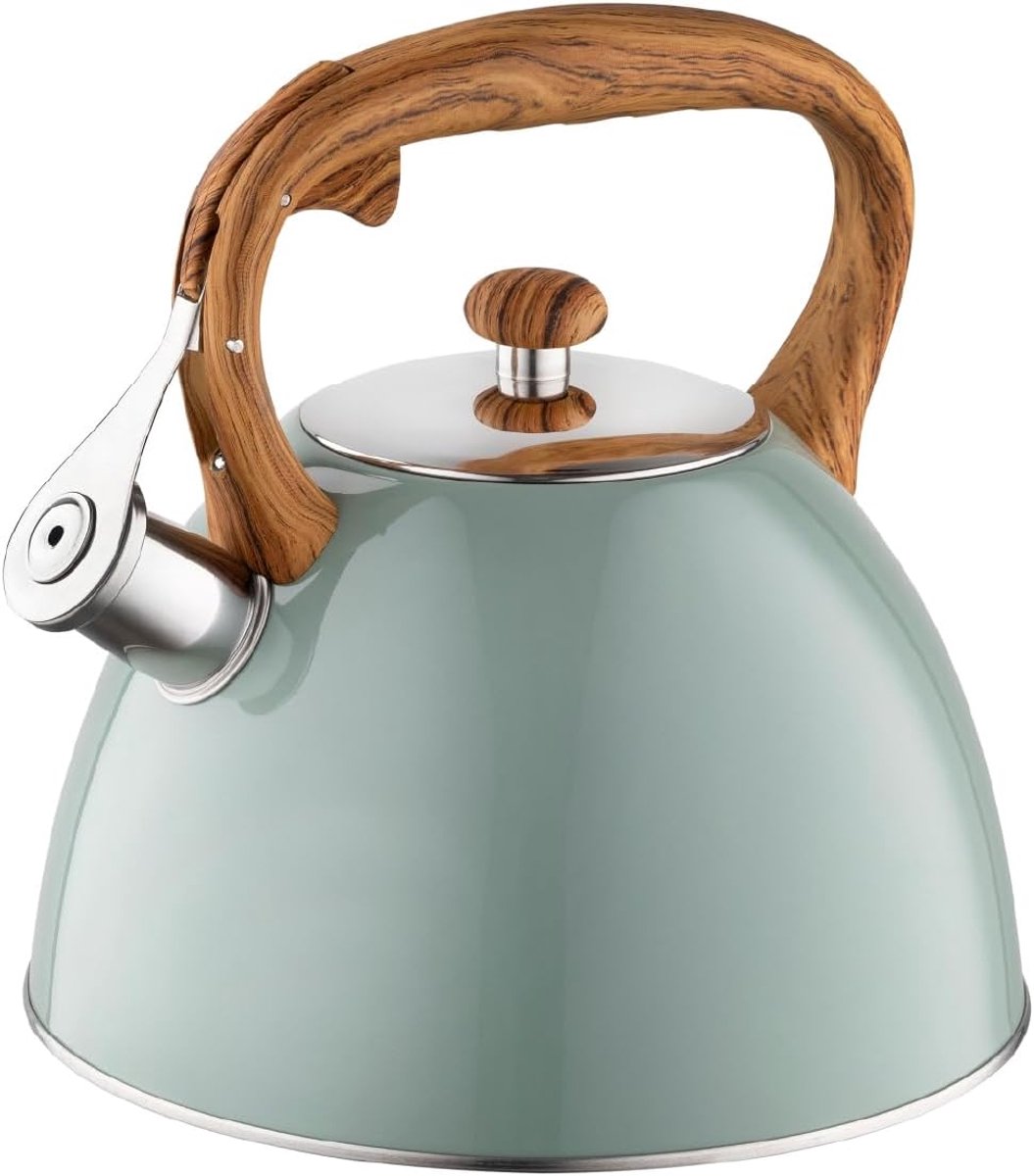 Roestvrijstalen Waterkoker met Houten Handvat en Automatisch Fluitje - 2,5L