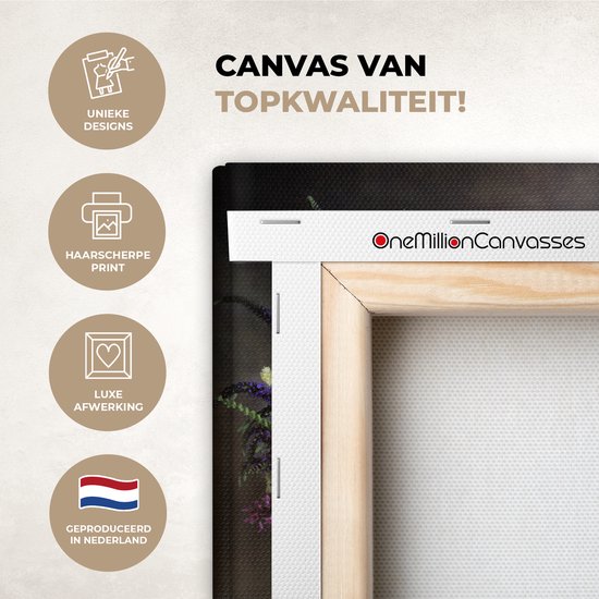 Tableau sur toile Fleurs - Tableau - Nature morte - Bouquet - Vase - 20x20 cm - Décoration murale