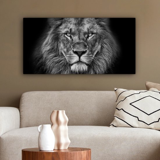 Tableau sur toile - Animaux sauvages - Lion - Zwart - Wit - Décoration murale - Toile - 80x40 cm - Salon - Toile Canvasdoek