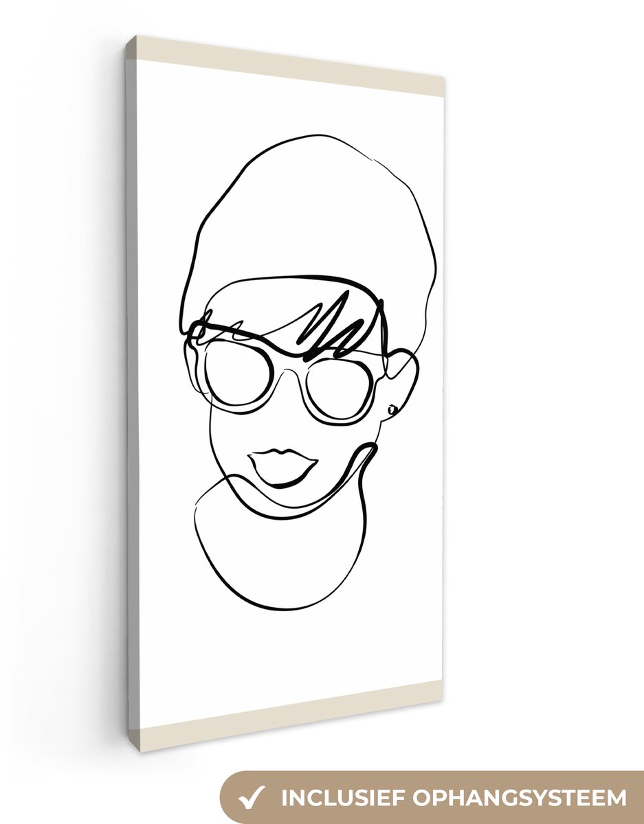 Canvas schilderij 20x40 cm - Wanddecoratie Vrouwen - Minimalisme - Line art - Muurdecoratie woonkamer - Slaapkamer decoratie - Kamer accessoires - Schilderijen op canvas