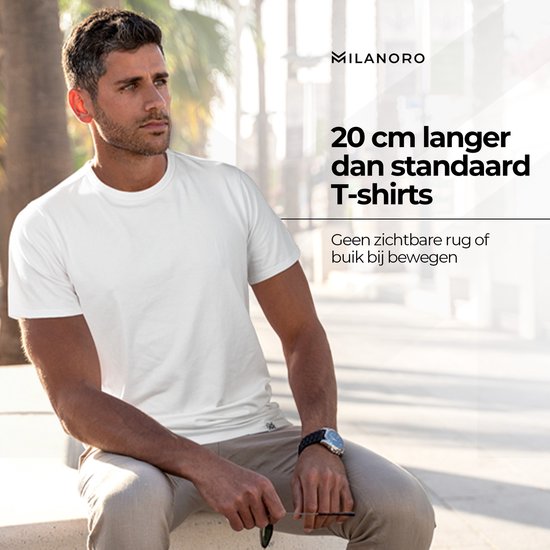 Milanoro - Lot de 4 t T-shirts extra-longs en coton - Wit - Col V- 3XL