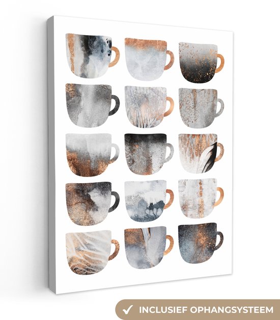 Tableau Peinture sur Toile Tasses à Café - Abstrait - Motifs - 90x120 cm - Décoration murale