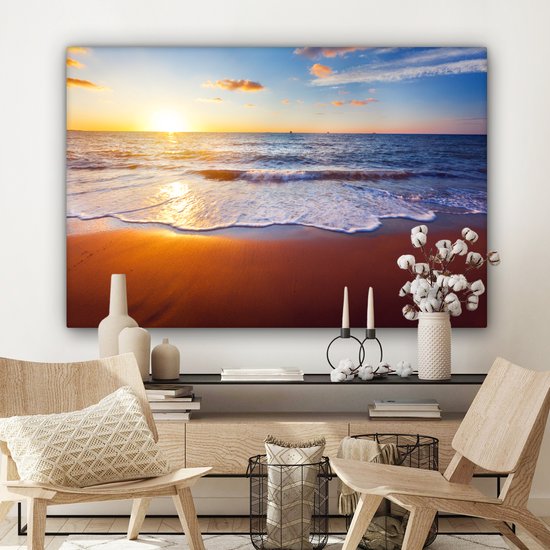 OneMillionCanvasses - Toile - Peinture - Plage - Mer - Soleil - Horizon - Peintures sur toile - Photo sur toile - 150x100 cm - Salon
