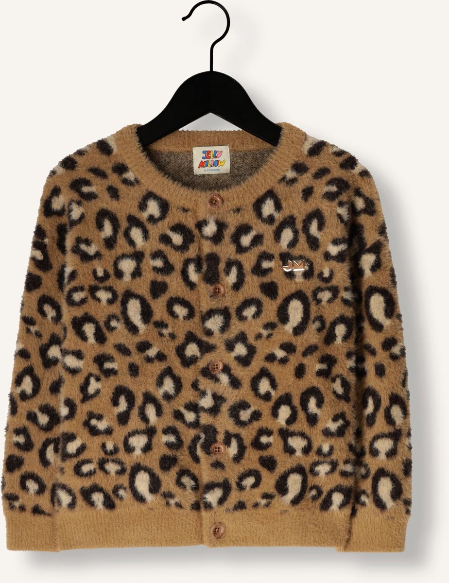 Jelly Mallow Cozy Leopard Cardigan Truien & Vesten Meisjes - Sweater - Hoodie - Vest- Bruin - Maat 104/110