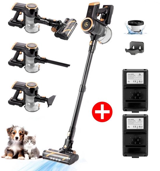 AG 2-in-1 Steelstofzuiger Draadloos – Inclusief Extra Batterij – 90 min Stofzuigen – Premium Gold – Krachtige Stofzuiger Zonder Zak – Geschikt voor Dierenharen – Compact & Lichtgewicht Kruimeldief