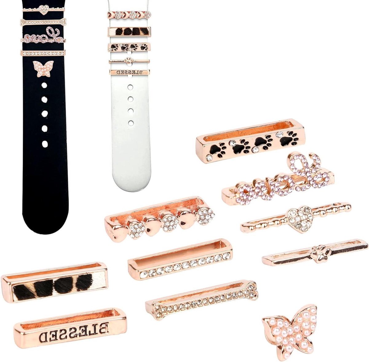 JHubers Goods - 10 Stuks Horlogebandbedels met Glitterdiamantdecoratie voor Iwatch-Serie (Roségoud)